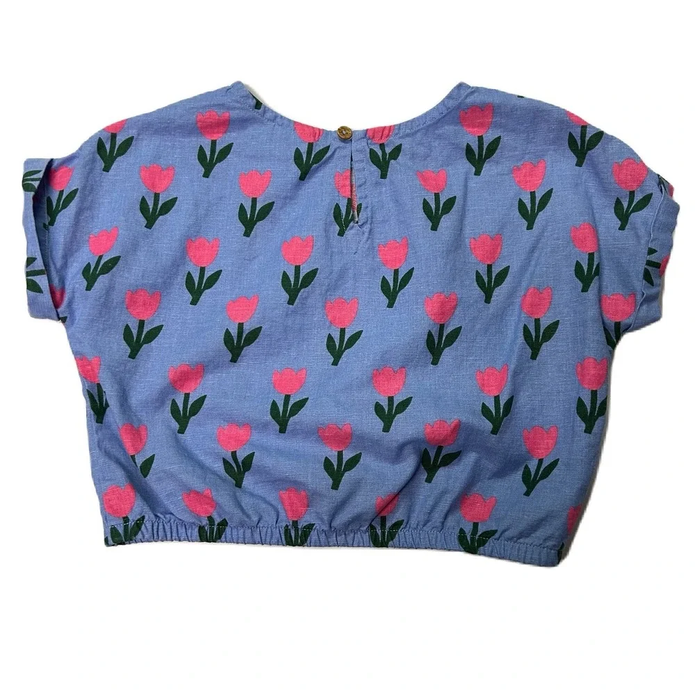 Hanna‎ Andersson Girls Floral Top Size 6-7 (120) Cotton Linen Spring Tulips